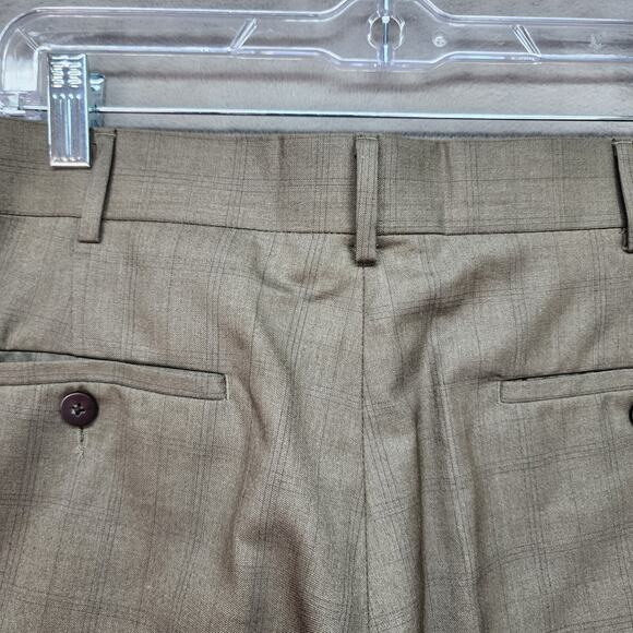 Axist Men 34x29 Brown Check Flat Front Dress Pants Straight Leg Career Office - Picture 5 of 13